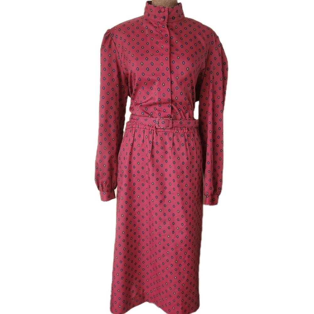Vintage Sears Fashion Dress 1950s High‎ Neck Burgandy Long Sleeve Secretary